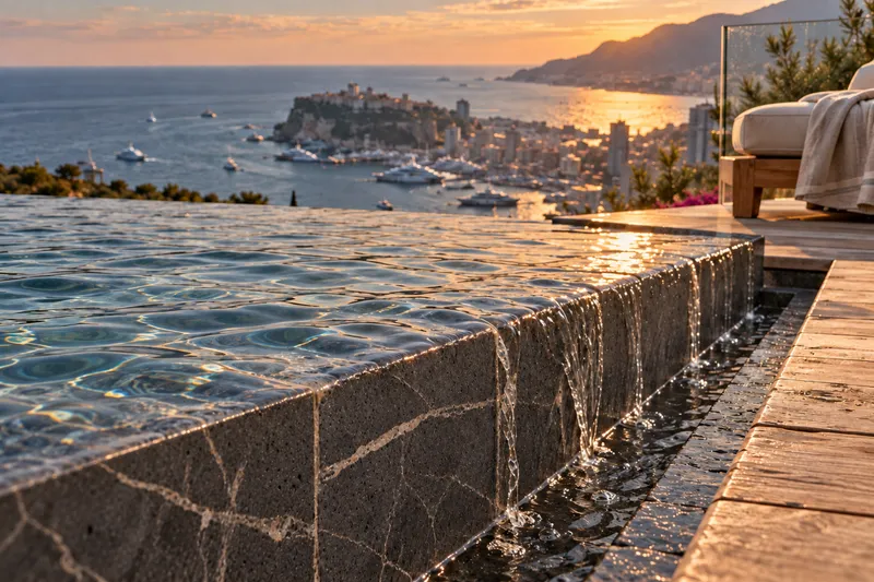 Il bordo della piscina a sfioro sopra il golfo